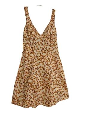 Sundress Orange Red Floral on Cream Vneck Bowtie Open Back Aline Skirt XXS